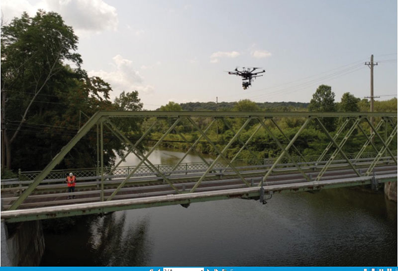 Figure 2:  sUAS pipe bridge crossing inspection and leak survey flying within FAA Part 107 regulation restriction. 