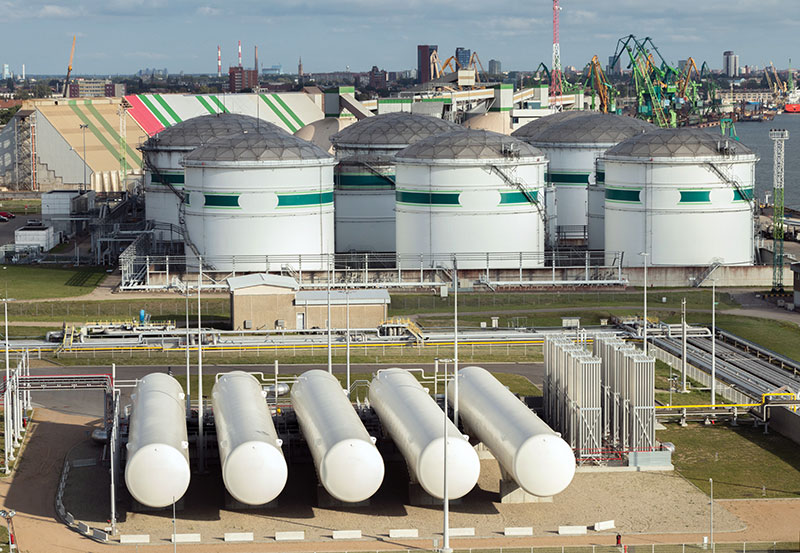 An LNG distribution station near an oil terminal complex.  