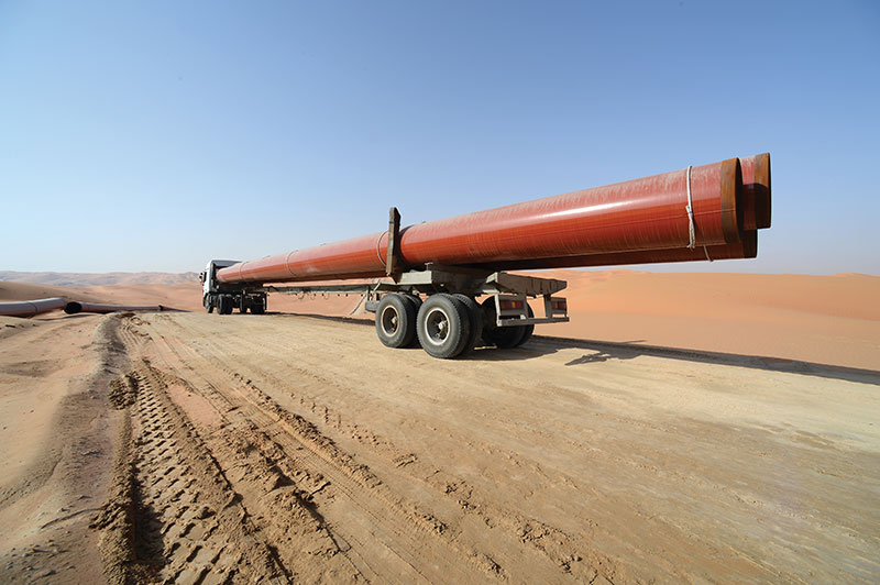 Pipes headed to the Shaybah project. Photo: Aramco