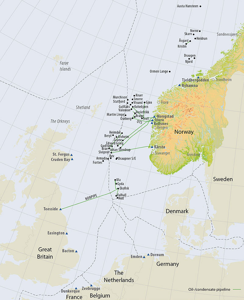 Norway’s oil pipeline network. (Maps: Norsk Petroleum)